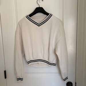 Abercrombie & Fitch White and Navy Striped  cropped sweatshirt